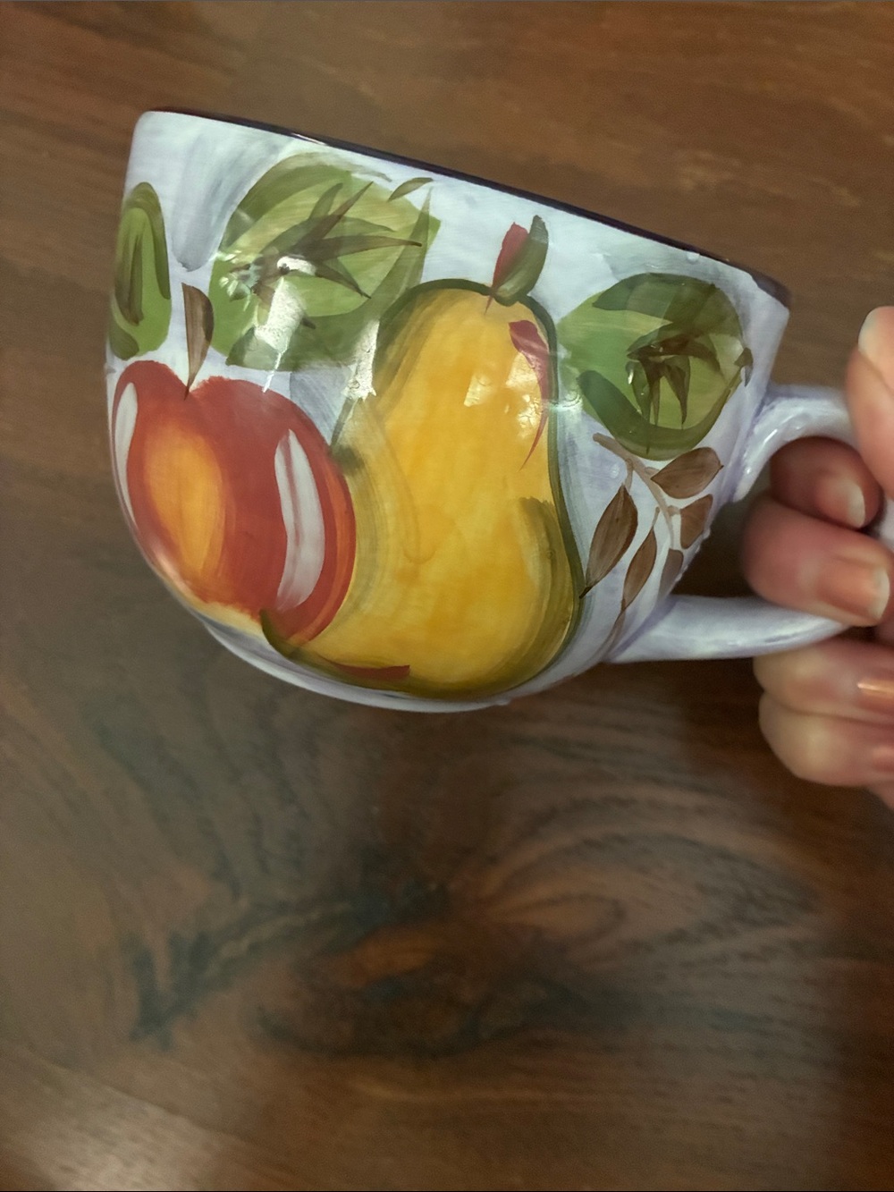 VINTAGE GIBSON ELITE Hand-Painted Fruit Ceramic Mug Yellow & Red Fruit Design